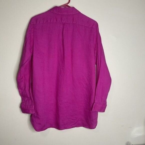 Lauren Ralph Lauren 100% Linen Long Sleeve Button Up Shirt Women Size Medium - Picture 9 of 10